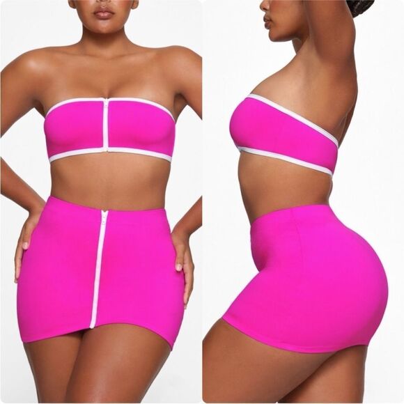 SKIMS Pink and White Swim Set - Picture 1 of 7